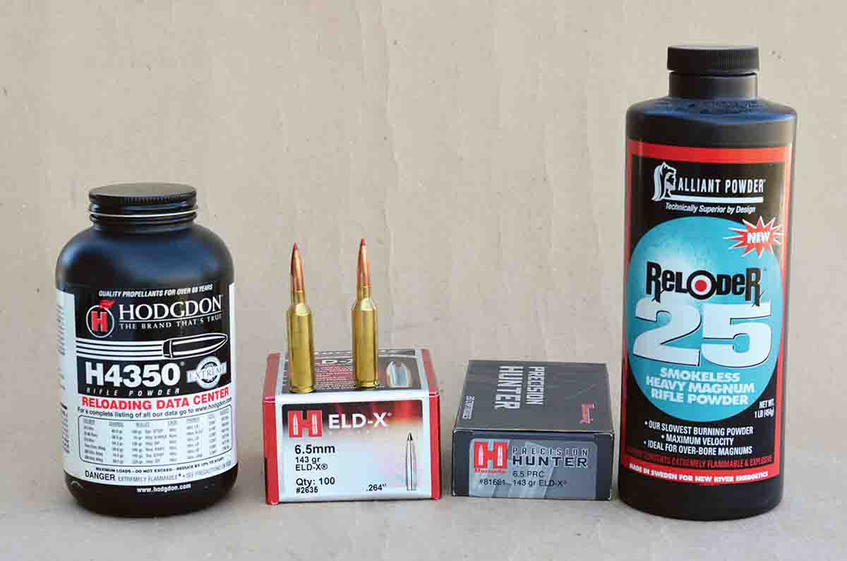 Duplicating 6.5 PRC factory load data with Hornady 143-grain ELD-X bullets can be accomplished using Alliant Reloder 25 powder.